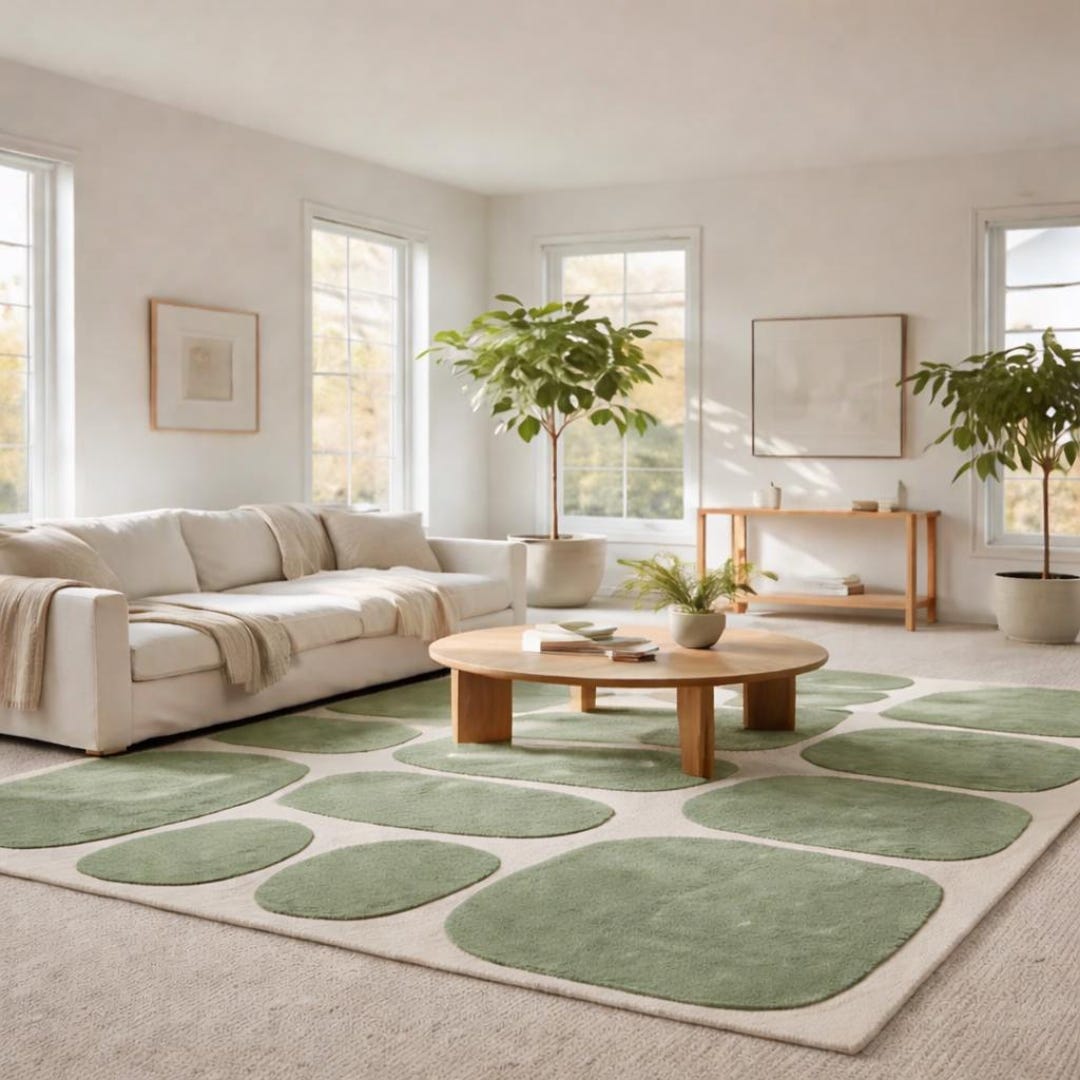 Modern Sage Green Abstract Pebble Rug, Minimalist Area Rug ...