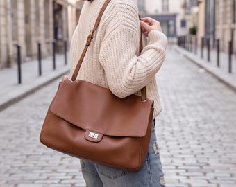 Damesschoudertas, minimalistische crossbodytas met klep, alledaagse handtas, stijlvolle stadstas, casual werktas, cadeau voor haar