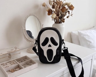 Ghost Face Crossbody Bag, Spooky Halloween Shoulder Purse, Horror Inspired Bag, Gothic Accessory, Halloween Gift for Horror Fans