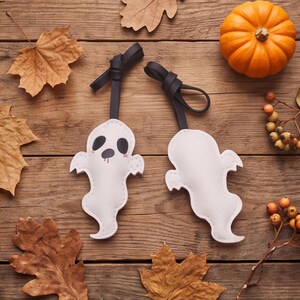 Leren spookbedeltje, schattig Halloween-hangertje voor aan de deurknop, griezelig seizoensdecoratiecadeau