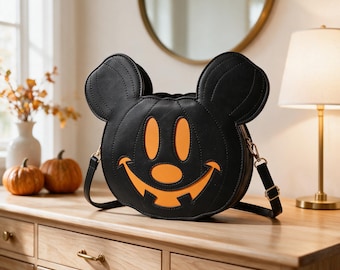 Bolsa transversal de Halloween com estampa de abóbora e rato, bolsa de abóbora de Halloween, bolsa fofa de desenho animado para o outono, presente perfeito para a temporada assustadora.
