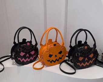 Halloween Pumpkin Handbag, Jack O Lantern Spiderweb Purse, Spooky Shoulder Bag, Cute Gothic Halloween Gift