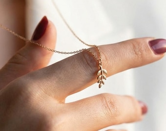 Personalized Olive Branch Birthstone Necklace, Sterling Silver 14K Gold Plated Family Tree Leaf Pendant, Custom Jewelry Gift for Mom