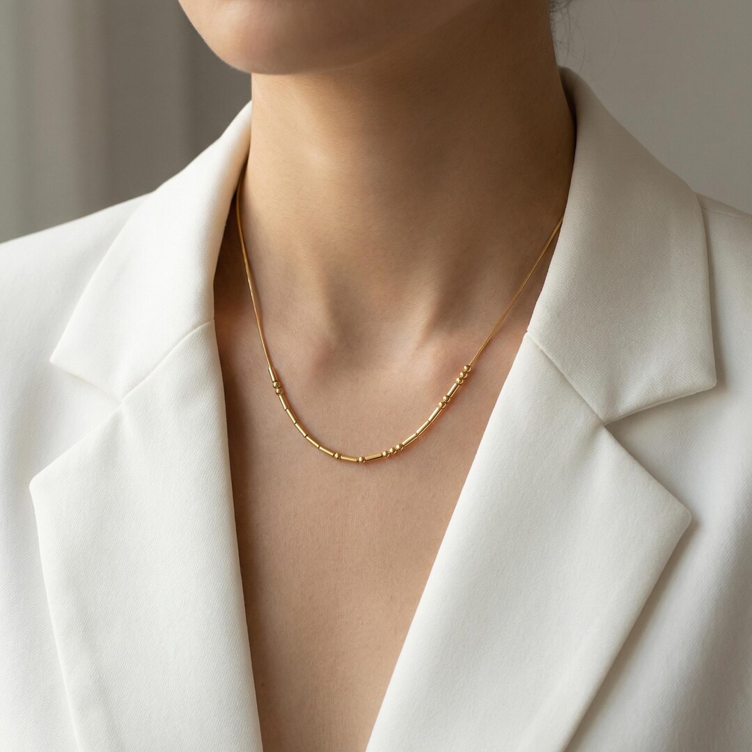 14K Gold Necklace Morse Code Theme, Custom Secret Message Pendant ...