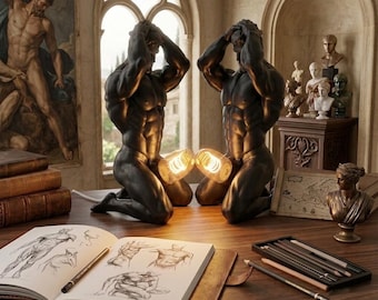 Modern Muscle Man Table Lamp Aesthetic Bold Male Figure Statue Light Creative Bodybuilder Resin Figurine Unique Office Desktop Nightlight