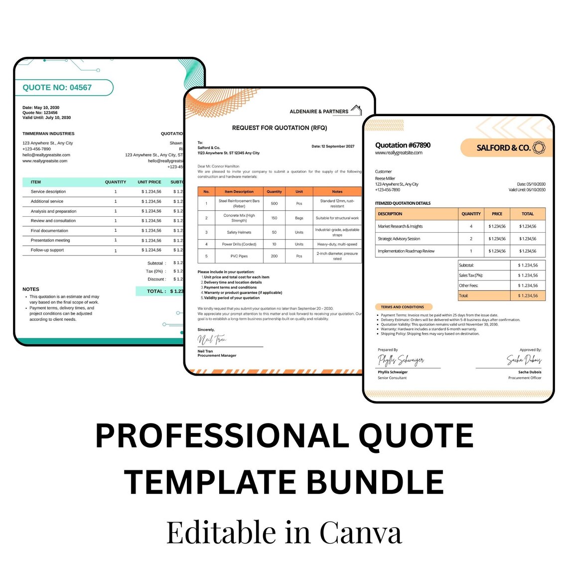 Quote Template Bundle Canva | Estimate, RFQ, Business Quotation Form ...