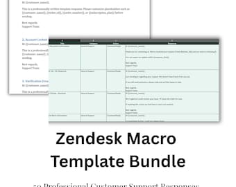 Paquete de plantillas de macros de Zendesk / 50 respuestas de atención al cliente (carga CSV)