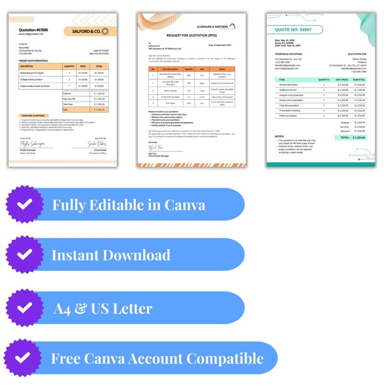 Quote Template Bundle Canva | Estimate, RFQ, Business Quotation Form ...
