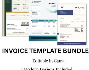 Plantillas de factura editables de Canva: 3 diseños modernos (descarga inmediata)
