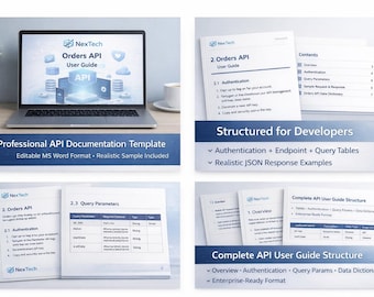 Plantilla de documentación de API/Guía de usuario editable (MS Word) (Descarga digital)