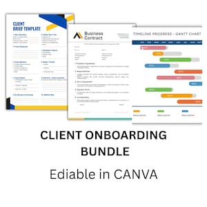 Paquete de incorporación de clientes de Canva / Plantilla de contrato de servicio / Planificador de cronograma de proyectos / Formularios comerciales para autónomos