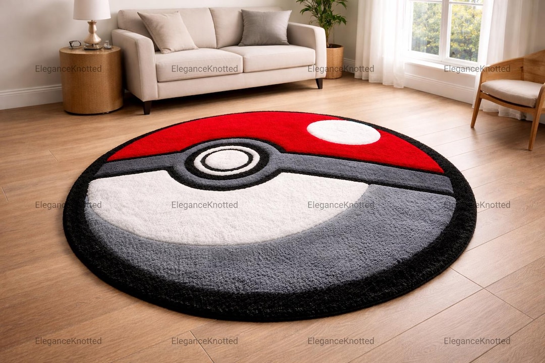 Pokéball Round Tufted Rug, Hand-tufted Wool Pokémon Rug, Nerd Room ...