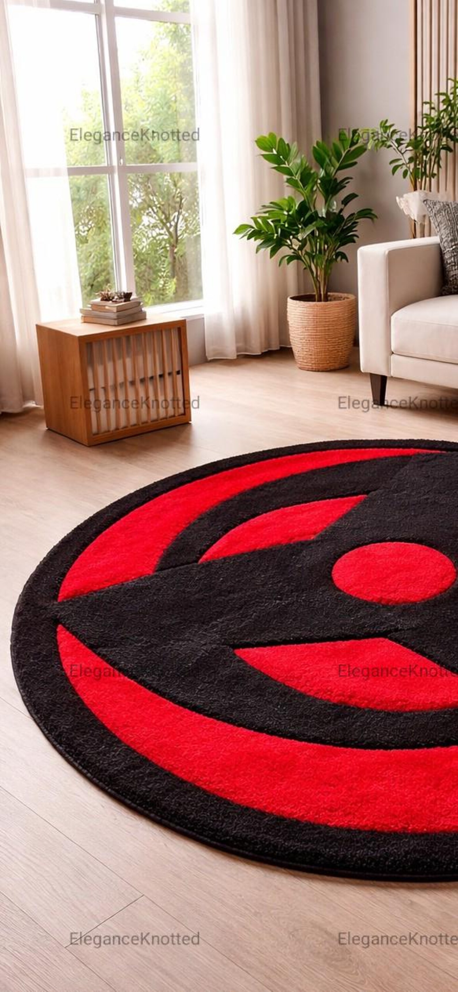 Sharingan Rug Pattern Mangekyou Sharingan Anime Rug, Round Red and Black Otaku Area Rug, Hand ...