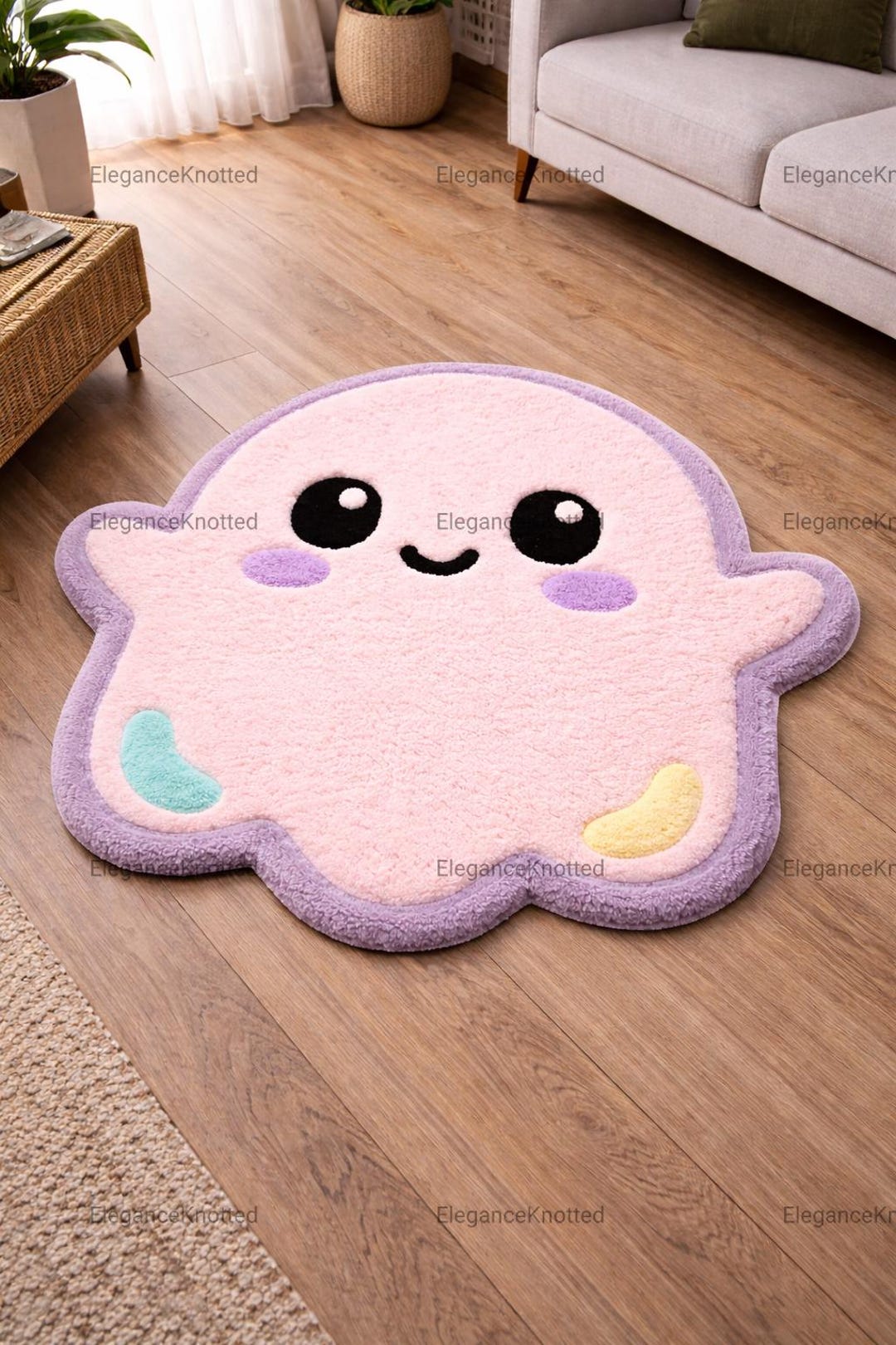 Ghost Rug Cute Cod Kawaii Pink Ghost Rug, Cute Pastel Monster Tufted Floor Mat, Aesthetic ...