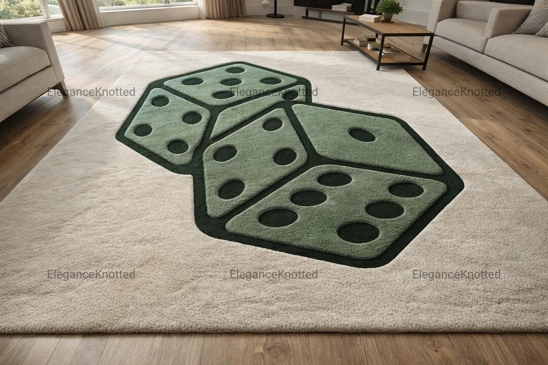 3D Dice Hand Tufted Rug, Sage Green Gambling Area Rug, Tufted Game Room ...