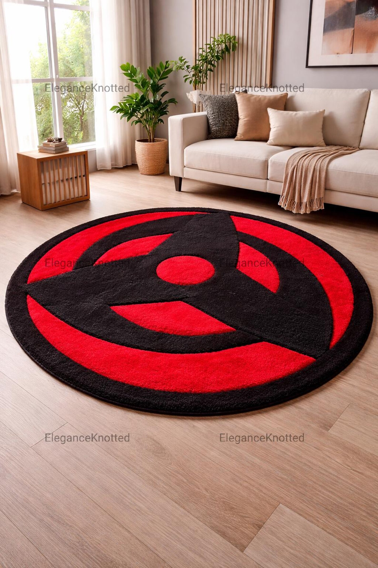 Sharingan Rug Pattern Mangekyou Sharingan Anime Rug, Round Red and Black Otaku Area Rug, Hand ...
