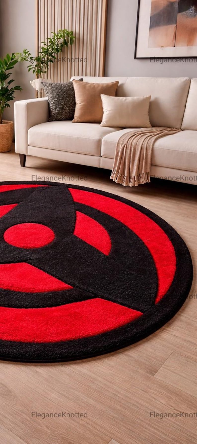 Sharingan Rug Pattern Mangekyou Sharingan Anime Rug, Round Red and Black Otaku Area Rug, Hand ...
