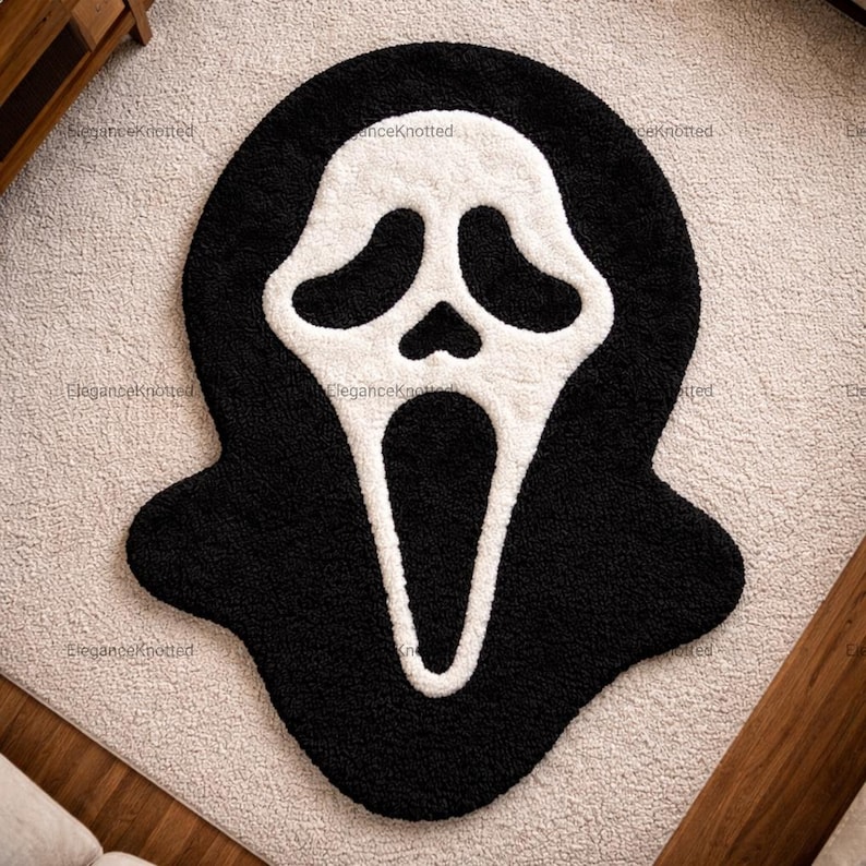 Scream Ghostface Rug - Horror Movie Aesthetic Decor - Black and White ...