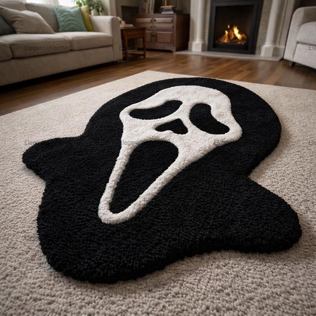 Scream Ghostface Rug - Horror Movie Aesthetic Decor - Black and White ...