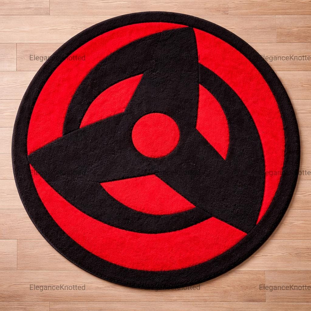 Sharingan Rug Pattern Mangekyou Sharingan Anime Rug, Round Red and Black Otaku Area Rug, Hand ...