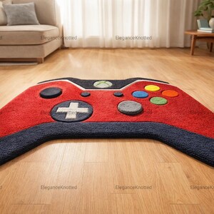 Gamer Controller Rug, Red Joystick Tufted Area Rug, Gaming Room Decor for Boys, Video Game Floor Mat,Xbox Inspired Rug, Cool Gift for Gamers