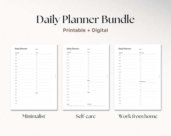 Daily Planner Bundle | Minimalist, Self-care, Work From Home | Digital, Printable (Instant Download)