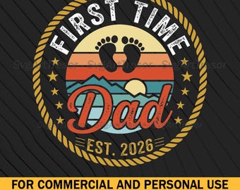 Papá primerizo Est. 2026 Esperando papá Montaña Retro Pies de bebé Svg