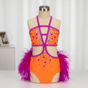 pink and orange feather dress Beaded Illusion Plunge Orange Turkey Feather Designer Mermaid Dress