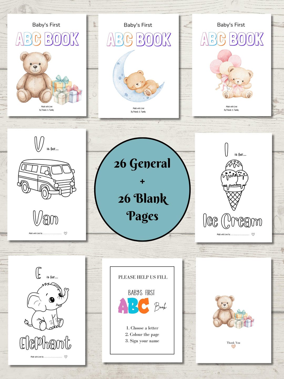 Baby’s First ABC Book Printable | Baby Shower Alphabet Coloring Book ...