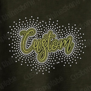 Arquivo de corte SVG personalizado com nome em strass, texto cursivo brilhante com efeito de dispersão SS10 para Cricut, PNG, para design de camisetas personalizadas e modelo de vinil termocolante.