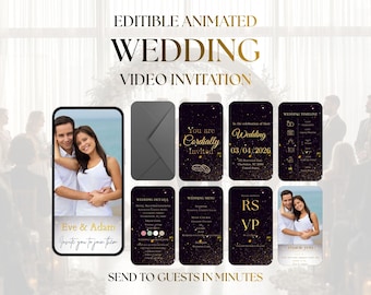 Animated Wedding Invitation Template Canva, Luxury Digital Ceremony Invite, Editable Mobile RSVP, Elegant MP4 Announcement