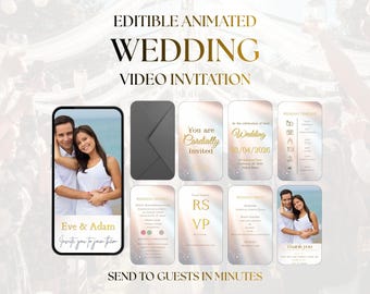 Editable Wedding Video Invitation Canva Template, Animated Wedding Invite, Digital Wedding Invitation, Luxury Modern Mobile Invite, RSVP