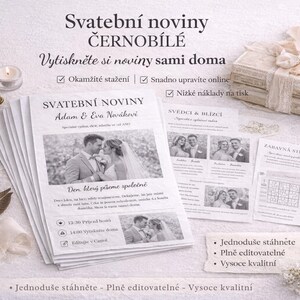 Minimalistické Svatební Noviny Šablona | Keramik| 8 strang | Upravitelné v Canvě | Modernes Design | Levný tisk| Česká verze