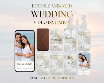 Editable Animated Wedding Invitation Video, Luxury Mobile Ceremony Invite (Digital Download), Editable Animated Bridal RSVP