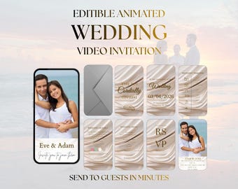 Animated Wedding Video Invitation Template | Cream Gold Silk | Editable in Canva | Digital Invite | Instant Download | Send via WhatsApp