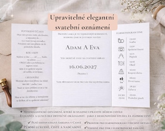 Minimalistické svatební oznámení, Elegantní svatební set, Moderní svatební tiskoviny, Upravitelné svatební oznámení, Jednoduché a čisté