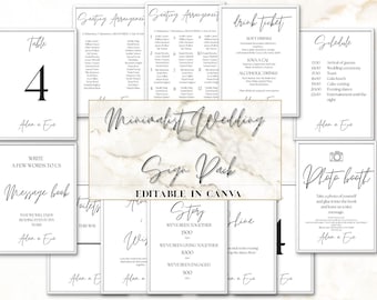 Plantilla minimalista para carteles de boda / Plantilla editable en Canva / Decoración de boda con tipografía moderna / Carteles para menú y cronograma / Descarga instantánea