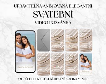 Animovaná svatební video pozvánka | Krémová zlatá hedvábí | Upravitelná Canva šablona | Digitální pozvánka | Odeslat přes WhatsApp