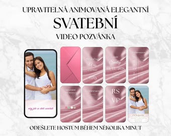 Animovaná Svatební Video Pozvánka Růžová | Canva Šablona Upravitelná | Odeslání WhatsApp Instagram | Okamžité Stažení Svatebního oznámení