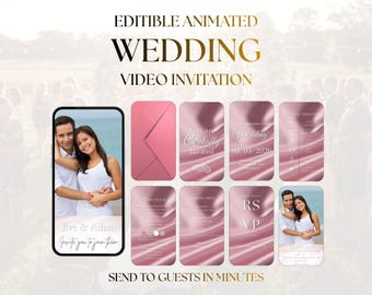 Animated Wedding Invitation Video | Blush Silk Style, Canva Template (Digital Download) | Send via WhatsApp Instagram | Instant Download