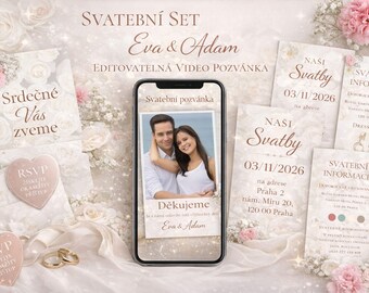 Moderní svatební video pozvánka – editovatelná šablona / Digitální pozvánka