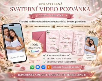 Upravitelná svatební video pozvánka / Animovaná svatební pozvánka / Digitální pozvánka na svatbu / Invitación de vídeo de boda editable