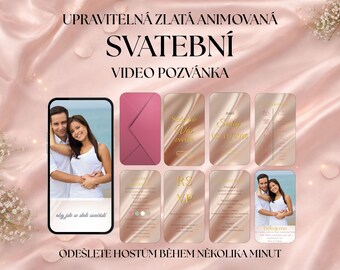 Svatební oznámení ve formě videa, upravitelný design, luxusní vzhled, Canva šablona, odeslání hostům online, svatební pozvánka