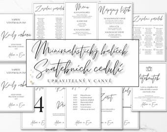 Minimalistický Balíček Svatebních Cedulí / Canva Šablona / Moderní Typografie / Menú, Armonograma/ Okamžitý tisk