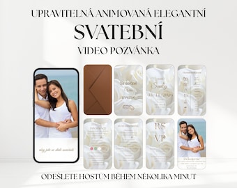 Animovaná Svatební Video Pozvánka | Bílé Růže | Upravitelná Canva Šablona | Okamžité Stažení | Odeslat WhatsApp | Moderní Oznámení