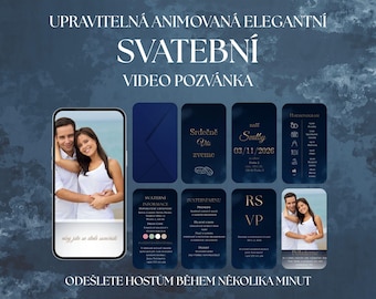Animovaná Svatební Video Pozvánka Námořnická Modrá | Upravitelná Canva Šablona | Odeslání WhatsApp | Elegantní | Okamžité Stažení