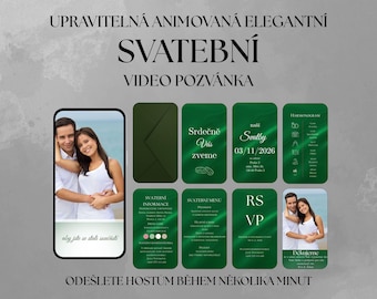 Animovaná Svatební Video Pozvánka Smaragdová Zelená | Upravitelná Canva Šablona | Odeslání WhatsApp | Elegantní | Okamžité Stažení