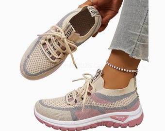 Sneakers leggere bicolore da donna – Scarpe da passeggio basse e casual