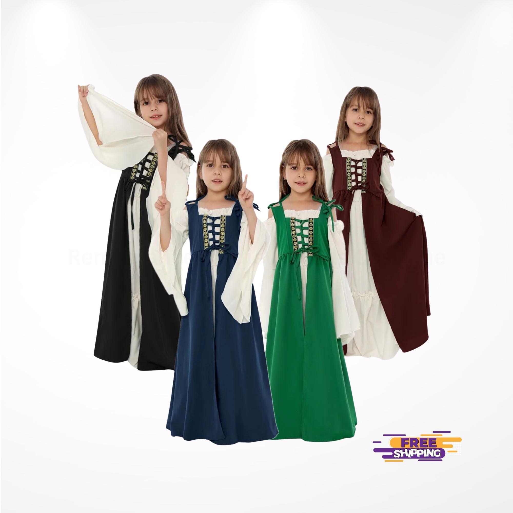 Aislor Abito Medievale Bambina – Vestito Gotico Rinascimentale Con Maniche A Tromba - 2
