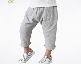 Lniane spodnie haremki dla dzieci: oddychające, lekkie, plisowane spodnie dla chłopców i dziewcząt